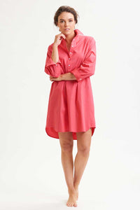 The Cotton Popover Shirt Dress - Raspberry | Shirty Style Clothing