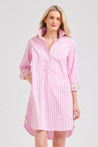 The Popover Cotton Shirtdress - Pink Stripe/Floral