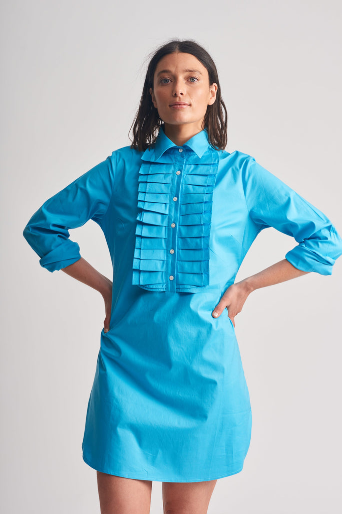The Cotton Ruffle Shirt Dress - Turquoise | Shirty Style Clothing