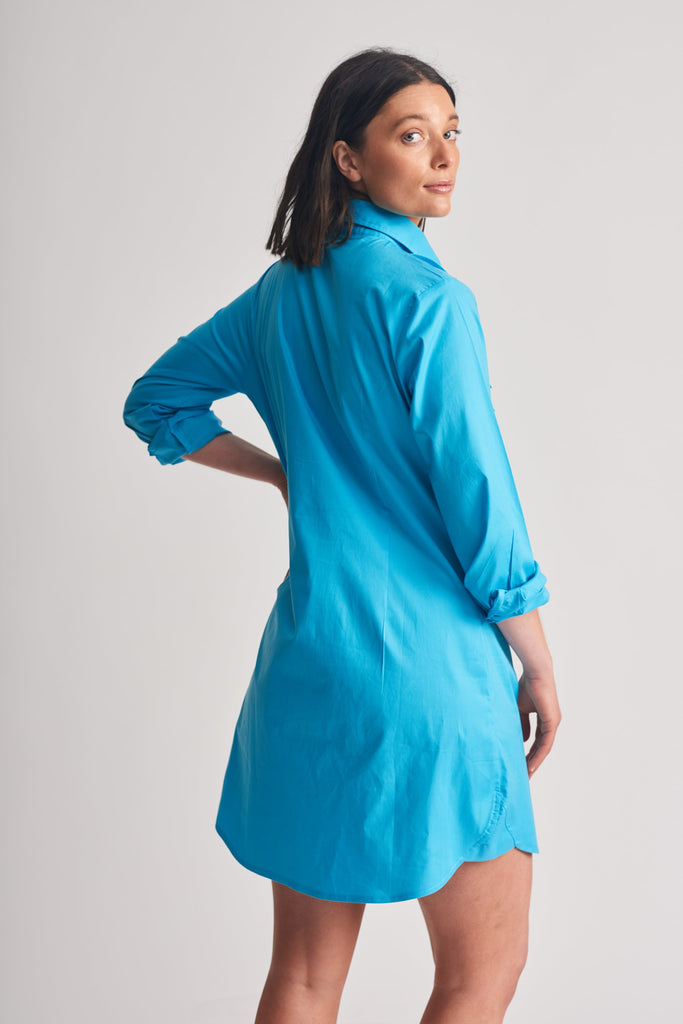 The Cotton Ruffle Shirt Dress - Turquoise | Shirty Style Clothing