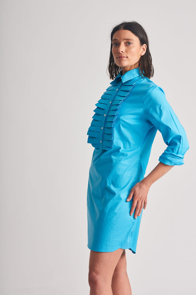 The Cotton Ruffle Shirt Dress - Turquoise | Shirty Style Clothing