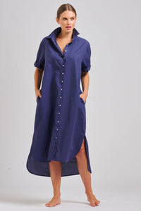 The Annie Relaxed Short Sleeve Shirtdress - Navy