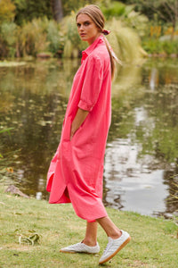 The Anouk Short Sleeve Shirtdress - Watermelon