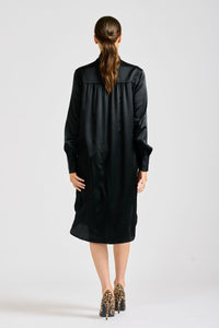 The Ava Popover Silk Dress - Black