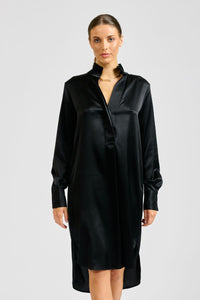 The Ava Popover Silk Dress - Black