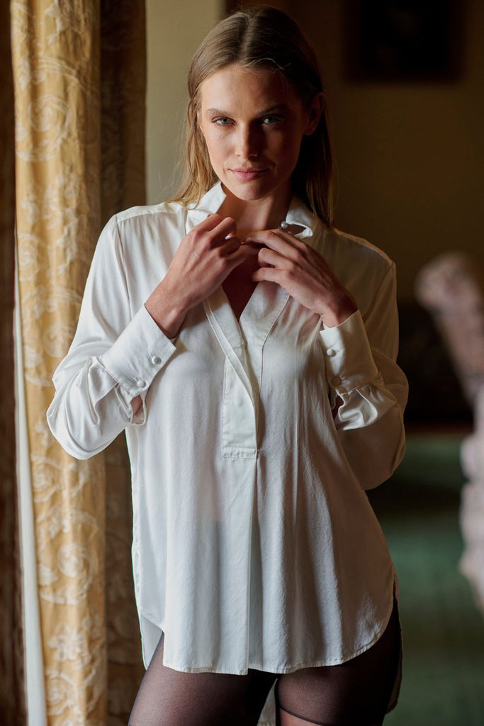 The Aviva Popover Silk Shirt - Azure Blue