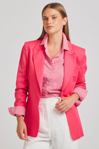 The Blake Tailored Linen Blazer - Raspberry