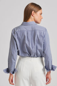 The Chloe Classic Shirt Bib Front - Navy Stripe