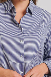 The Chloe Classic Shirt Bib Front - Navy Stripe