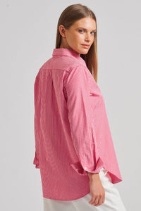 The Chloe Classic Shirt Bib Front Stripe - Cherry Stripe
