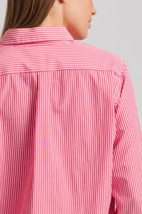 The Chloe Classic Shirt Bib Front Stripe - Cherry Stripe
