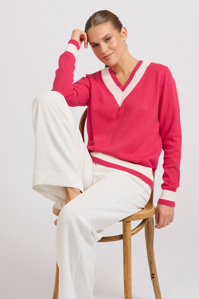 Berkshire Sweater - Raspberry/Club White