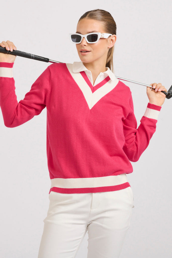 Berkshire Sweater - Raspberry/Club White