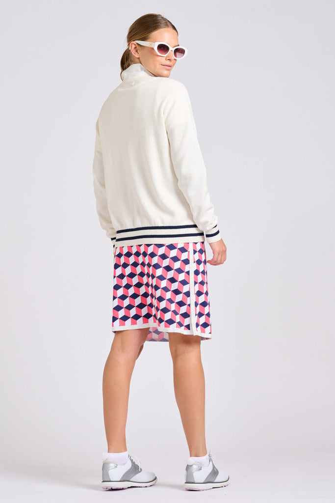The Club Madison Long Skort - Geo Tile Navy & Coral