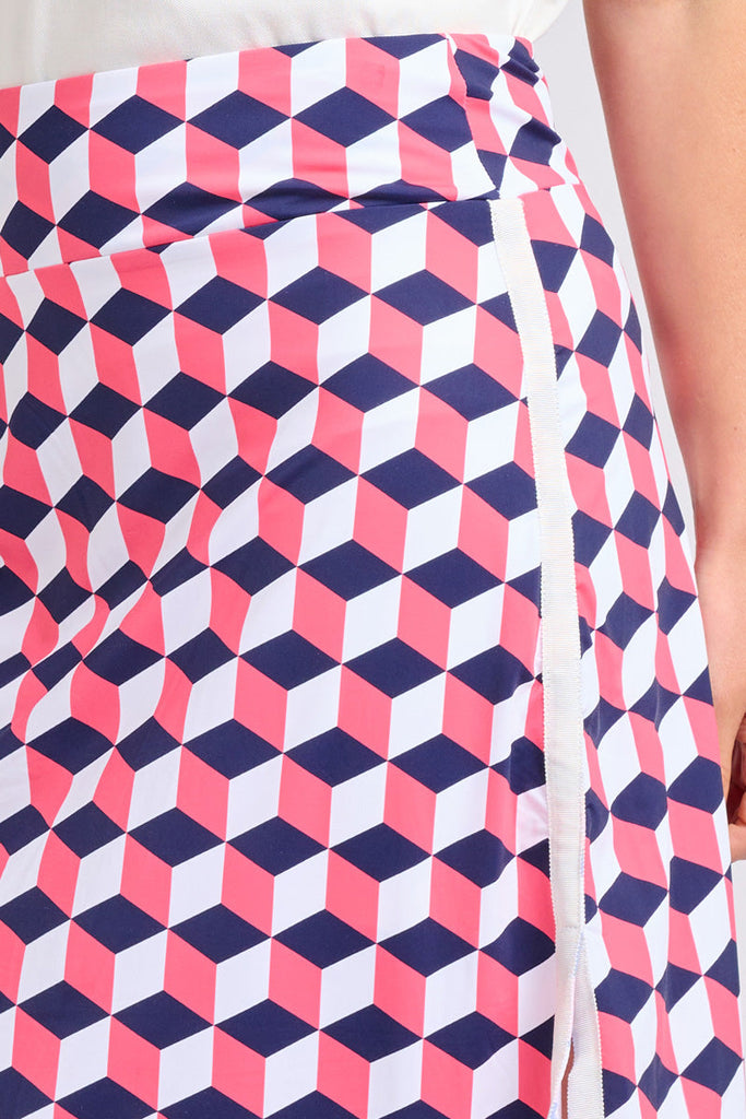 The Club Madison Long Skort - Geo Tile Navy & Coral