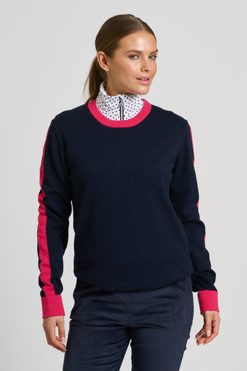Club The Highlands Sweater - French Navy / Raspberry Trim