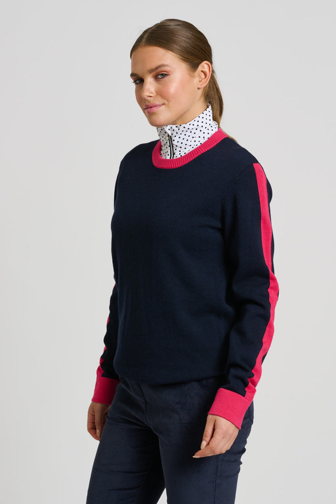 Club The Highlands Sweater - French Navy / Raspberry Trim