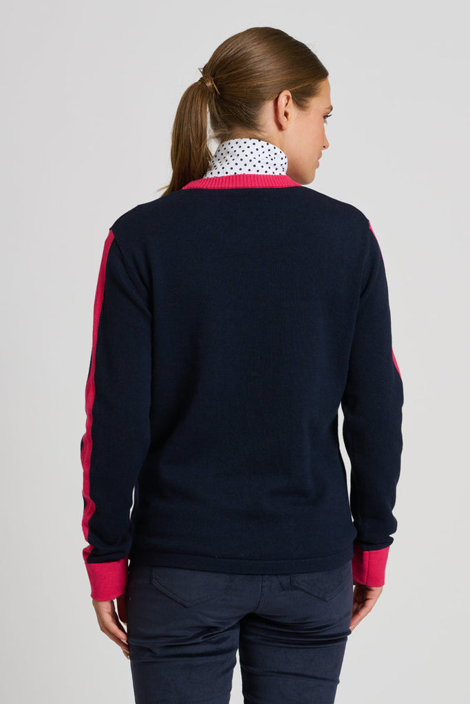Club The Highlands Sweater - French Navy / Raspberry Trim
