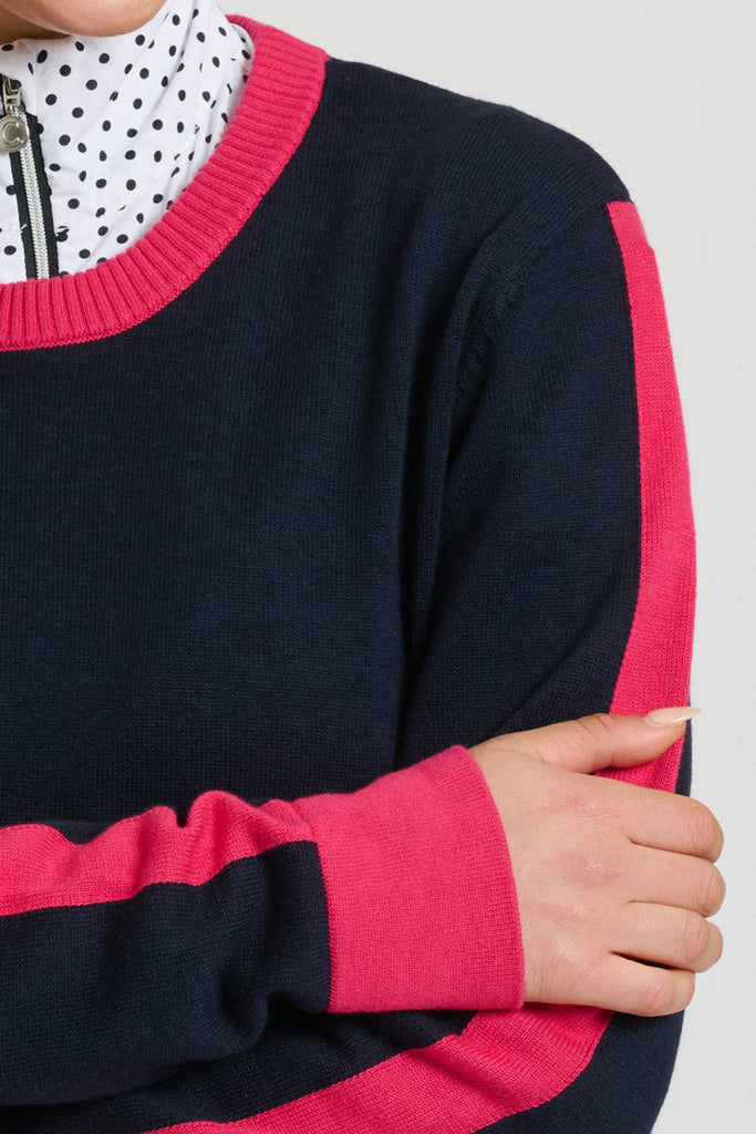 Club The Highlands Sweater - French Navy / Raspberry Trim