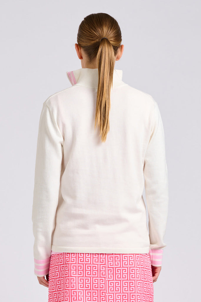 Club The Sawgrass Cashmere Cotton Sweater - Club White / Ballet Pink Trim