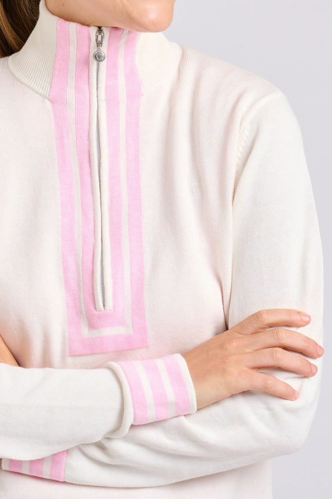 Club The Sawgrass Cashmere Cotton Sweater - Club White / Ballet Pink Trim