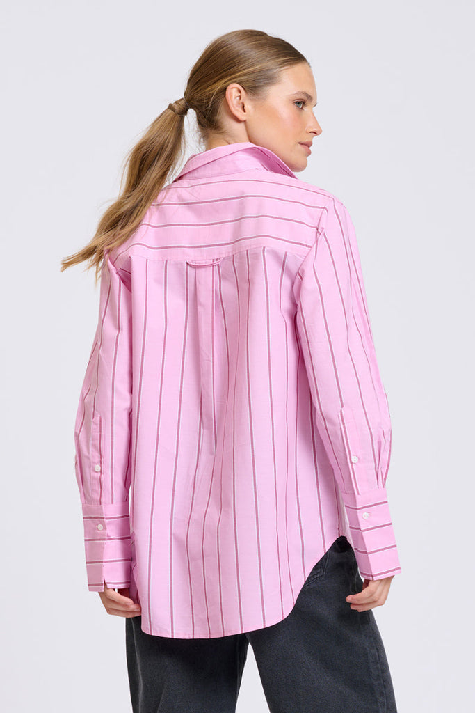 Shirty Elodie Stripe Girlfriend Shirt - Pink & Plum Stripe