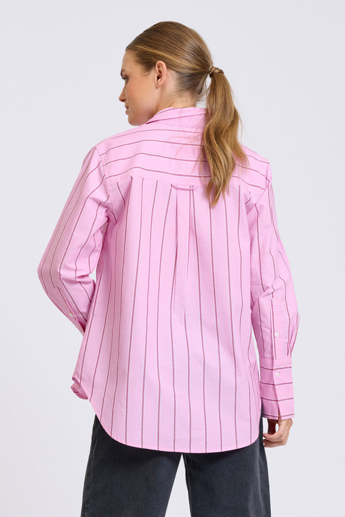 Shirty Elodie Stripe Girlfriend Shirt - Pink & Plum Stripe
