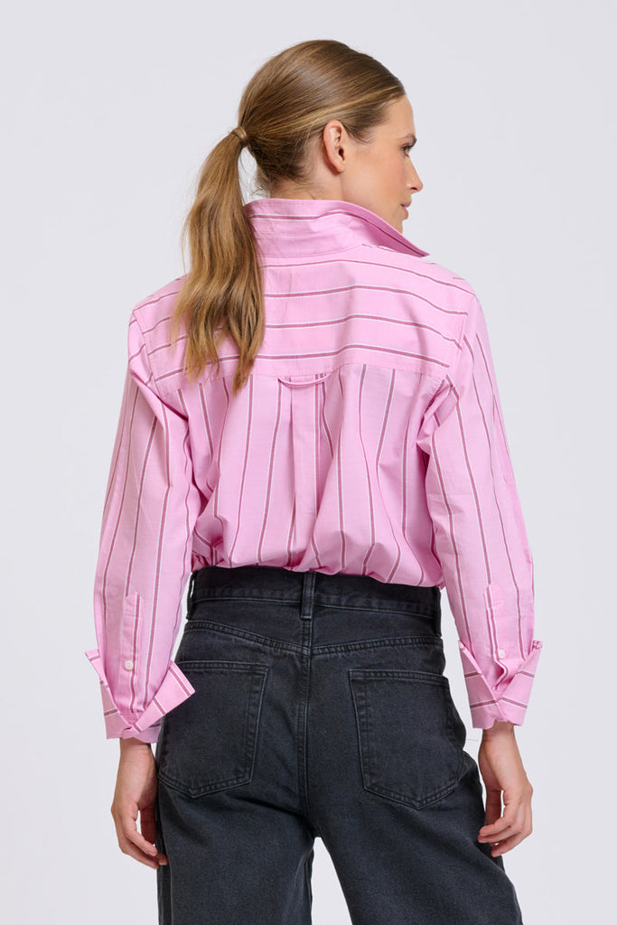 Shirty Elodie Stripe Girlfriend Shirt - Pink & Plum Stripe
