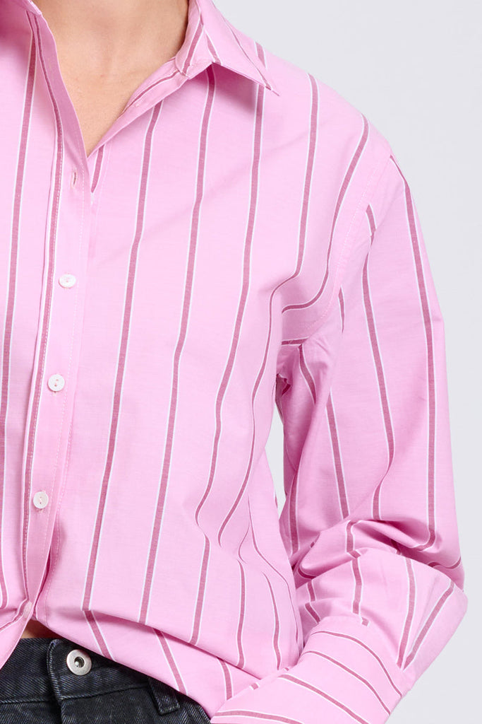 Shirty Elodie Stripe Girlfriend Shirt - Pink & Plum Stripe