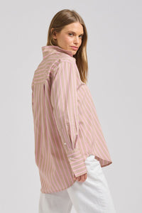 The Elodie Girlfriend Shirt - Stone Pink Stripe