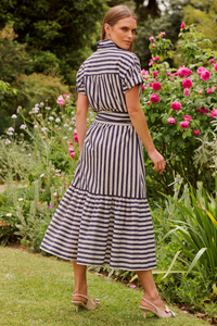 The Emma Relaxed Dress - Navy & Stone Stripe