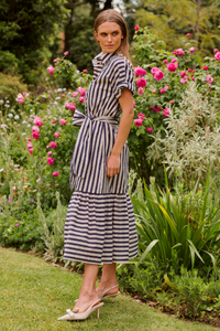The Emma Relaxed Dress - Navy & Stone Stripe