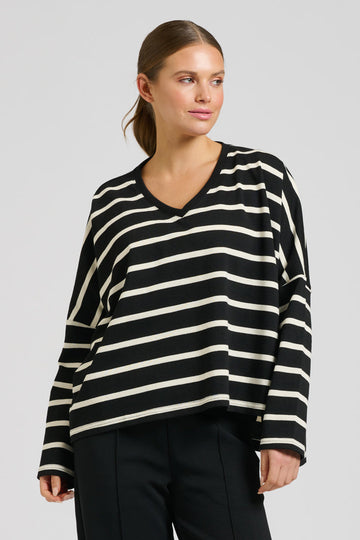 EST 1971 Breton Cotton Long Sleeve Top - Black & White