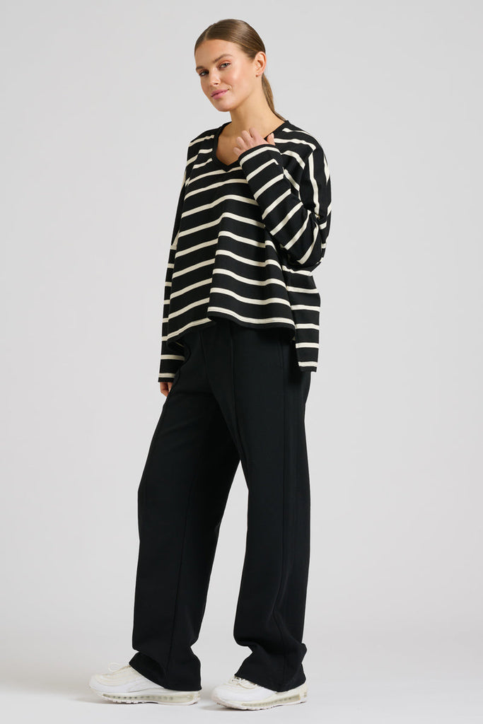 EST 1971 Breton Cotton Long Sleeve Top - Black & White