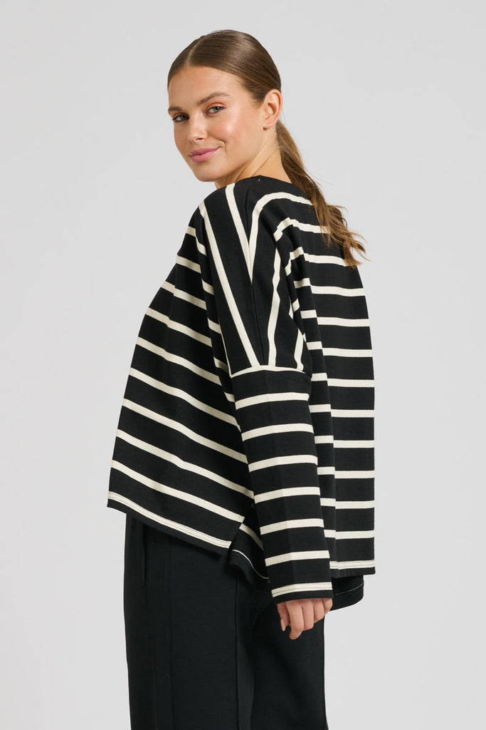EST 1971 Breton Cotton Long Sleeve Top - Black & White