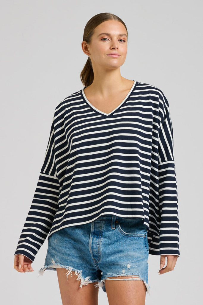 EST 1971 Breton Cotton Long Sleeve Top - French Navy & White