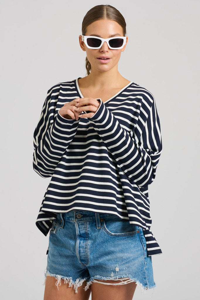 EST 1971 Breton Cotton Long Sleeve Top - French Navy & White