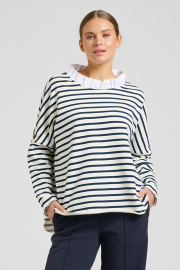 EST 1971 Raw Frill Neck Sweatshirt - French Navy & White
