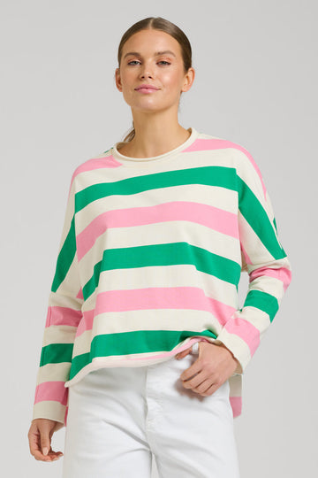 EST 1971 Raw Long Sleeve Sweatshirt - Pink & Green Stripe