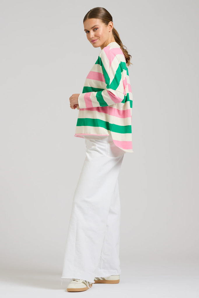 EST 1971 Raw Long Sleeve Sweatshirt - Pink & Green Stripe