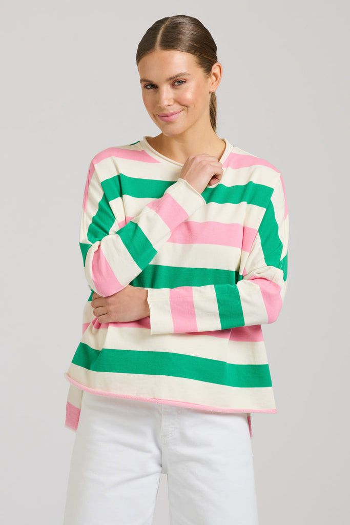 EST 1971 Raw Long Sleeve Sweatshirt - Pink & Green Stripe