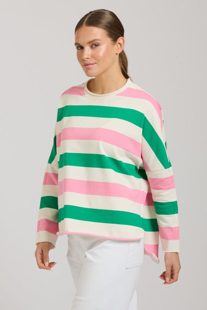 EST 1971 Raw Long Sleeve Sweatshirt - Pink & Green Stripe