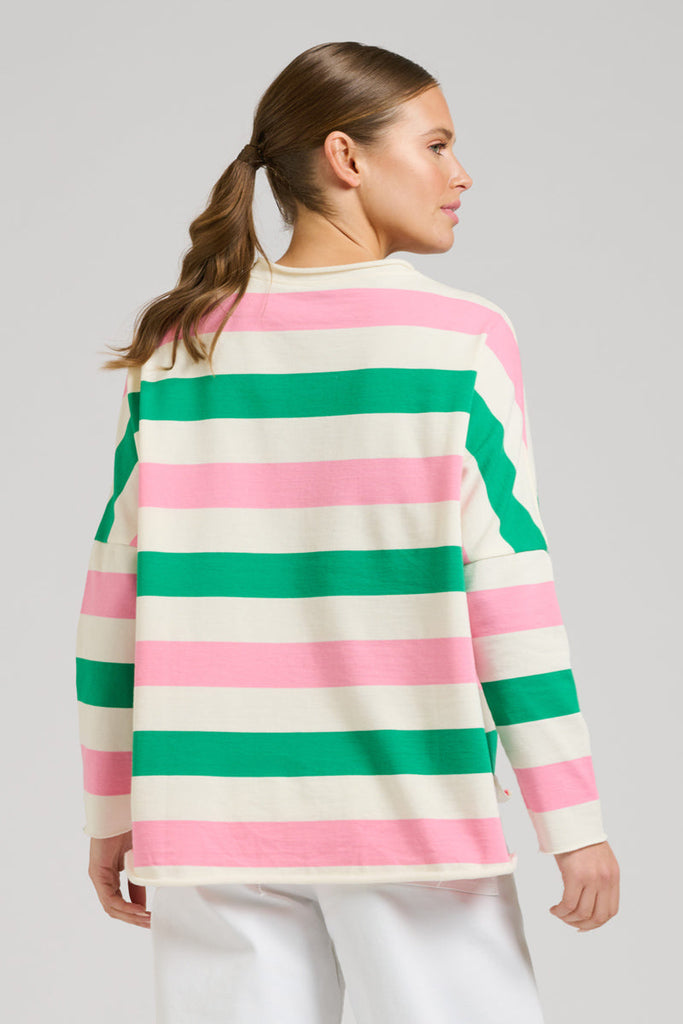 EST 1971 Raw Long Sleeve Sweatshirt - Pink & Green Stripe