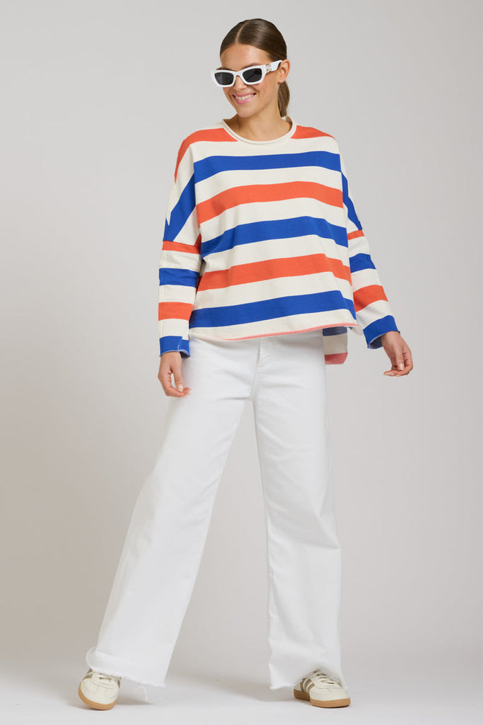 EST 1971 Raw Long Sleeve Sweatshirt - Royal Blue/Orange