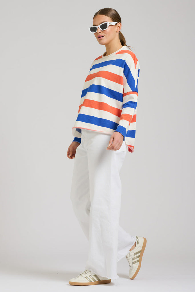 EST 1971 Raw Long Sleeve Sweatshirt - Royal Blue/Orange