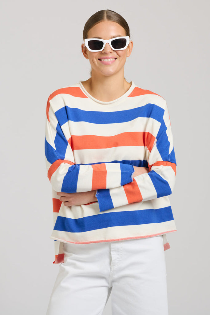 EST 1971 Raw Long Sleeve Sweatshirt - Royal Blue/Orange