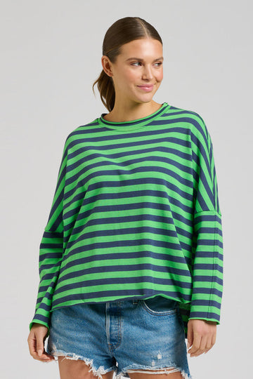 EST 1971 Raw Summer Sweatshirt - Navy/Green Stripe