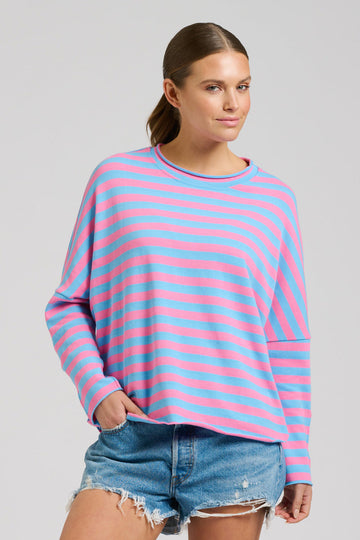 EST 1971 Raw Summer Sweatshirt - Pink/Mid Blue Stripe