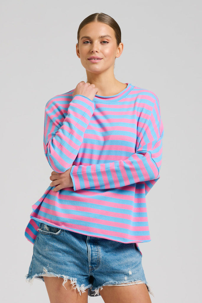 EST 1971 Raw Summer Sweatshirt - Pink/Mid Blue Stripe