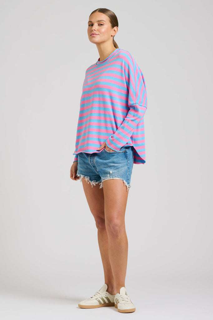 EST 1971 Raw Summer Sweatshirt - Pink/Mid Blue Stripe